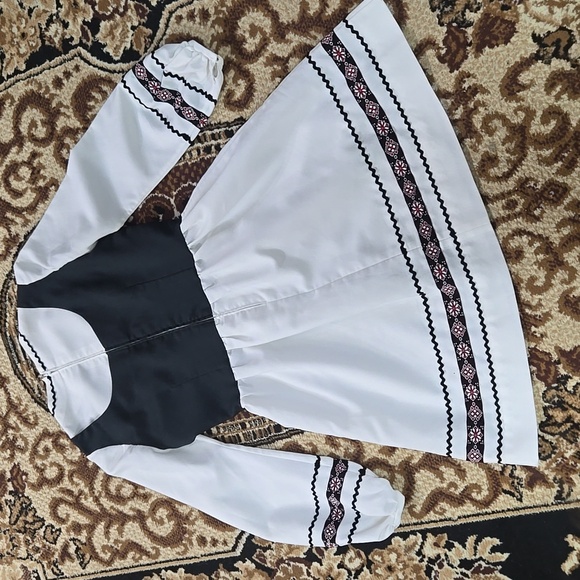 German Dirndl Inspired Minidress Corset Long Sleeves Embroidered Ribbon 1970 70s - Picture 14 of 17